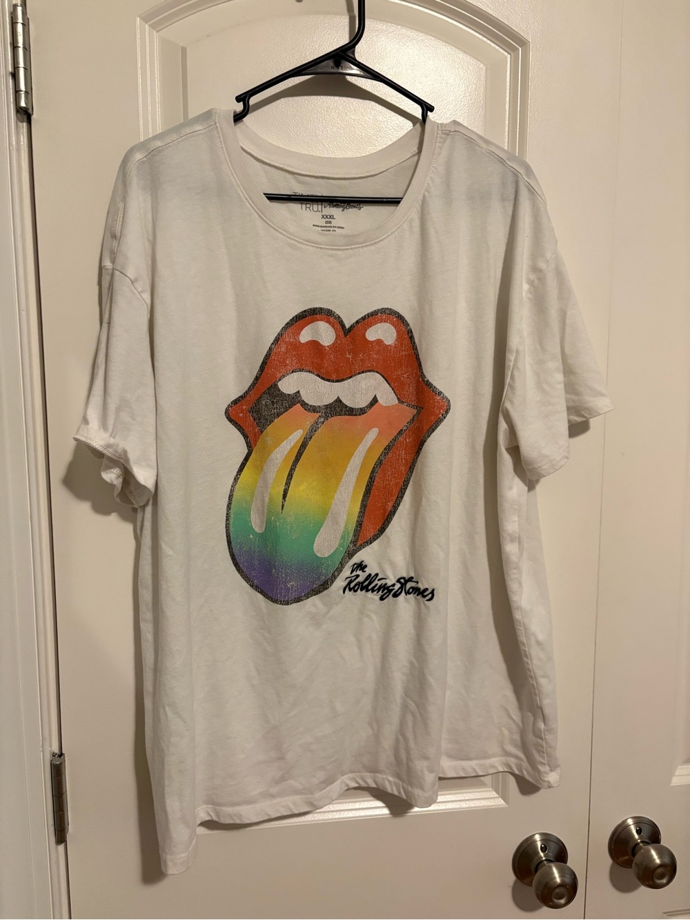 the Rolling Stones White Kids Tee with Rainbow Tongue Graphic